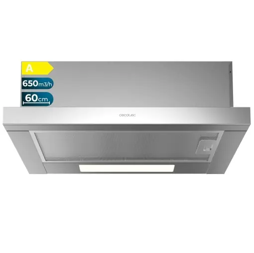 Hota telescopica Cecotec 60 cm Bolero Flux TLM 606500 Inox A. Motor 165W, Aspiratie 650m3/h, Control mecanic, 2 niveluri de putere, filtru de lumina si carbon, finisaj inox Cumpărături sigure