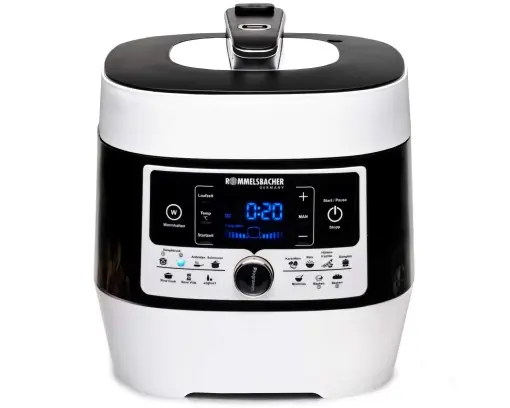 ROMMELSBACHER Electric Steam Pressure & Multicooker MD 1000 'MeinHans' - The Original - 14 programe automate, reglabile de la 40 degC la 170 degC, 2 niveluri de presiune a aburului, oala de 6 litri cu acoperire antiaderenta Doar azi