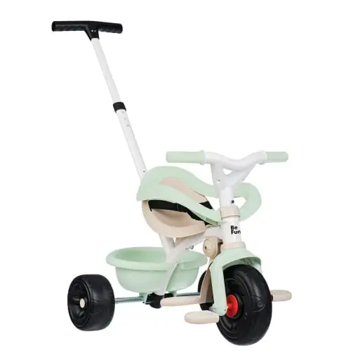 Smoby - Be Fun Comfort Green - Vehicul pentru copii de la 10 luni - Crescand cu copilul - Bara de impingere cu geanta de cumparaturi Cumpără acum