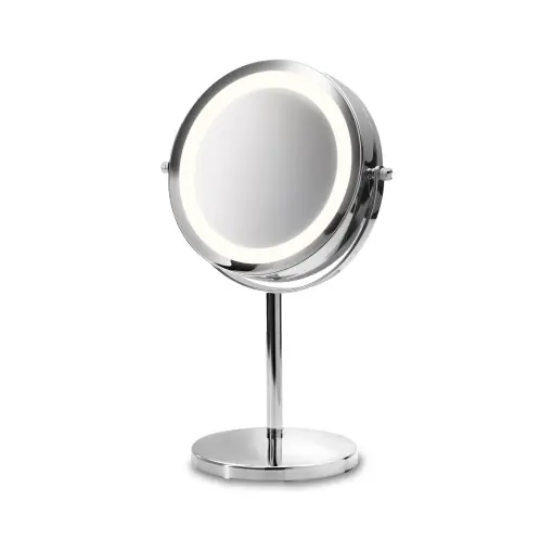 medisana CM 840 Oglinda de machiaj cu iluminare LED, oglinda de machiaj cu marire de 5x, oglinda de masa, fata-verso, rotire 360deg, argintiu, 31,5 x 20,5 cm Preț promoțional