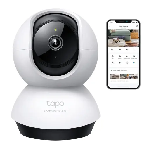 Camera de securitate Wi-Fi de interior Tapo TP-Link C220 360deg, 2K 4MP, viziune nocturna IR, detectare miscare, audio bidirectional, compatibil cu Alexa si Google Assistant, pentru bebelusi/animale de companie Expediere rapidă