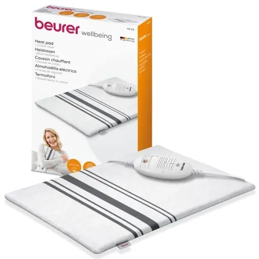 Tampon termic Beurer HK 25, tampon termic dragalas cu 3 niveluri de temperatura, oprire automata si sistem de siguranta, fabricat in Europa, spalabil la masina, 40 x 30 cm, alb-gri Promoție