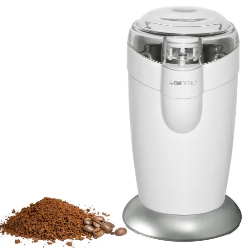 Rasnita de cafea electrica Clatronic(r) | Cutit de impact din otel inoxidabil | Capacitate 40 grame | Motor de 120 wati | Recipiente pentru fasole din otel inoxidabil | KSW 3306 alb Cumpărături sigure