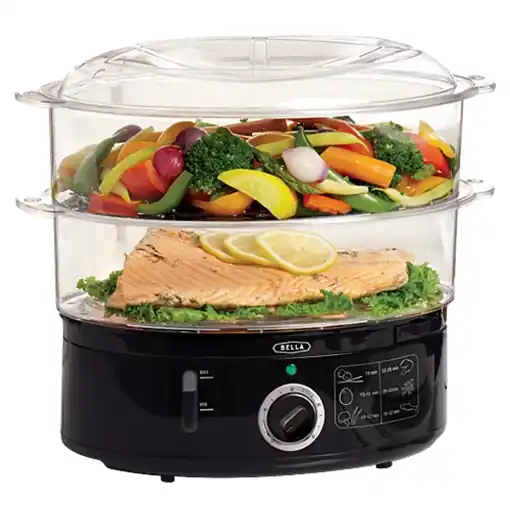 Abur cu doua niveluri BELLA cu cosuri stivuibile si baza detasabila pentru gatire rapida si simultana - oprire automata si protectie la fierbere, 7 L, negru Ofertă