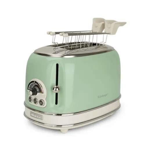Ofertă limitată Prajitor de paine vintage, Ariete, Metal, 2 felii, 810 W, 300 x 190 x 200 mm, Verde deschis