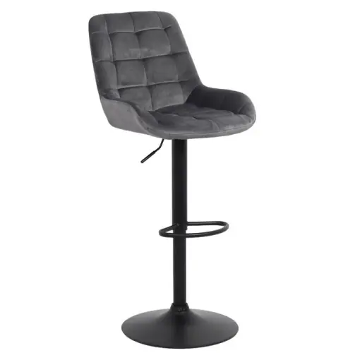 Scaun bar, reglabil pe inaltime, rotativ, metal + textil, gri + negru Preferatul clienților