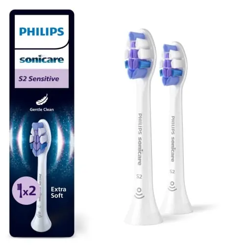 Philips Sonicare S2 Sensitive, capete de perie originale de schimb, alb, pachet de 2, HX6052/87 Ofertă de sezon