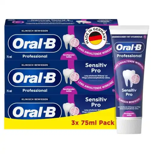 Oral-B Professional Sensitive Pro Pasta de dinti cu senzatie calmanta fabricata in Germania aroma de eucalipt si menta 3x75ml violet Preț mic