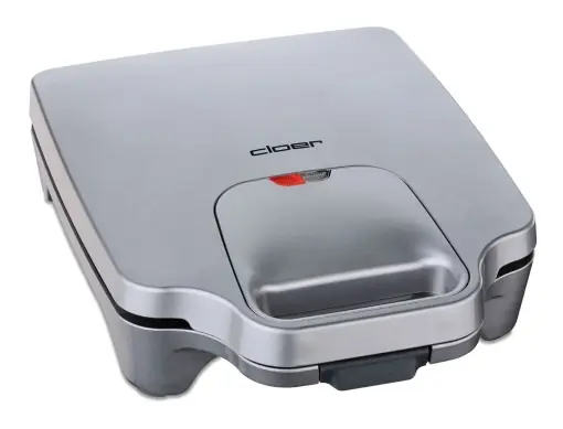 Premium Cloer 6269 Sandwich Maker XXL, 1800 W, pentru 4 sandvisuri, paine prajita americana, umplutura XXL, mesaj optic gata, argintiu