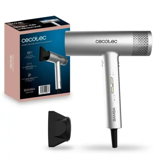 Uscator de par Cecotec cu motor digital Bamba IoniCare RockStar Aluminum. 2000W, 105.000 rpm, tehnologie ionica, 3 viteze si 4 temperaturi, inclusiv duza de precizie. Reducere