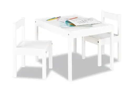 Ofertă exclusivă Grup de scaune pentru copii PINOLINO Sina, 3 piese, din lemn, 2 scaune si 1 masa, pentru copii de la 2 ani, lacuit alb