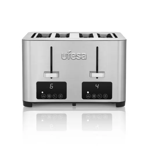 Prajitor de paine Ufesa Quartet Deluxe 4 felii, 2 ecrane LCD digitale, 1500 W, 4 sloturi largi, 7 niveluri de rumenire Preferatul clienților