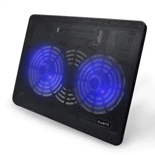 Ewent EW1256 Racitor pentru laptop 12-17 inch, 2 ventilatoare silentioase cu LED-uri albastre, tampon de racire, suport pentru cooler pentru notebook Covoras de racire, negru Preț mic