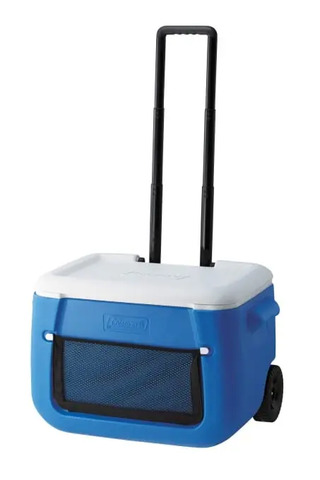 Reduceri Coleman Racitor pasiv 50 QT Poly-lite plasa pe roti, Thermobox capacitate 47 L, cutie de gheata mobila cu roti