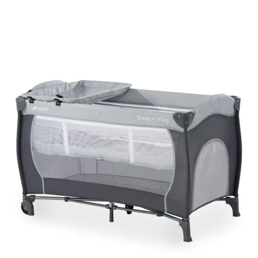 hauck Pat de calatorie pentru copii Sleep N Play Center cu atasament pentru nou-nascuti, covoras de infasat, landou, role, alunecare, pliabil mic, patut de calatorie pentru bebelusi Copil mic de la nastere pana la 15 kg (piatra) Discount