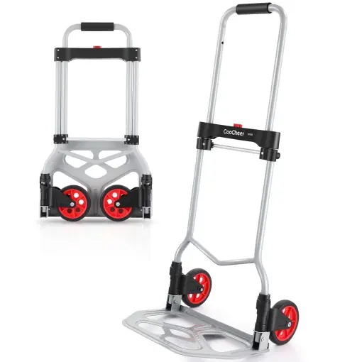 Livrare rapidă Camion cu saci, Camion cu saci din aluminiu, Carucior de transport pliabil, pliabil, capacitate maxima de incarcare 120 kg, 2 roti, cu maner telescopic din aluminiu pentru industrie si uz casnic