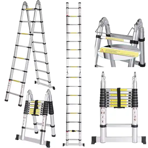 Scara telescopica de 5 m Scara extensibila din aluminiu de inalta calitate Scara din aluminiu Scara din aluminiu Design telescopic cu scara multifunctionala incarcabila pana la 150 kg (5 m 2,5 + 2,5) Cumpărături sigure
