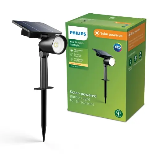 Philips Ashlyn Solar Spot/Lampa de perete pentru exterior, 2700 K, 150 lm, Negru Nu rata