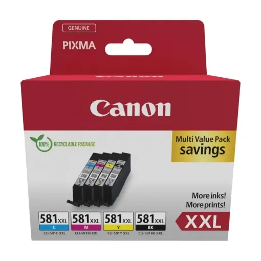 Cartuse de cerneala Canon - CLI-581 C M Y BK Cartuse de cerneala XXL originale de capacitate extinsa Pachet de 4 (1 x XXL negru, 1 x cyan, 1 x magenta, 1 x galben) Popular