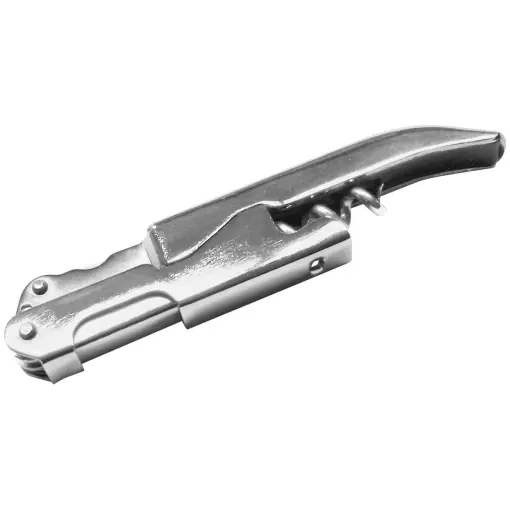Tirbuson de chelner FACKELMANN cu tragere dubla, deschizator de sticle de vin cu taietor de folie, deschizator de sticle (culoare: argintiu), cantitate: 1 bucata 49459, aprox. 12cm Popular