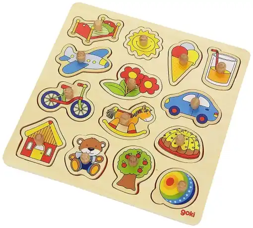 Cumpără online Goki 57576 - Puzzle cu cuie - Cal balansoar, Minge