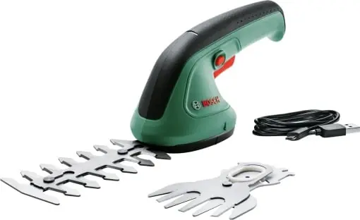 Reducere Foarfece Bosch EasyShear (baterie integrata de 3,6 V, durata de viata a bateriei: 40 min, lungimea lamei: 12 cm (arbust) / 8 cm (iarba), intr-o cutie)