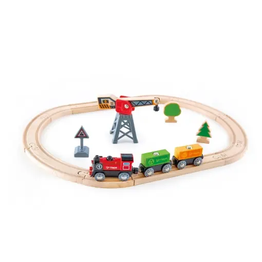 Hape Eisenbahnwelt Freight Delivery Railway, Circle, 19 bucati din lemn, de la 3 ani Ofertă de sezon