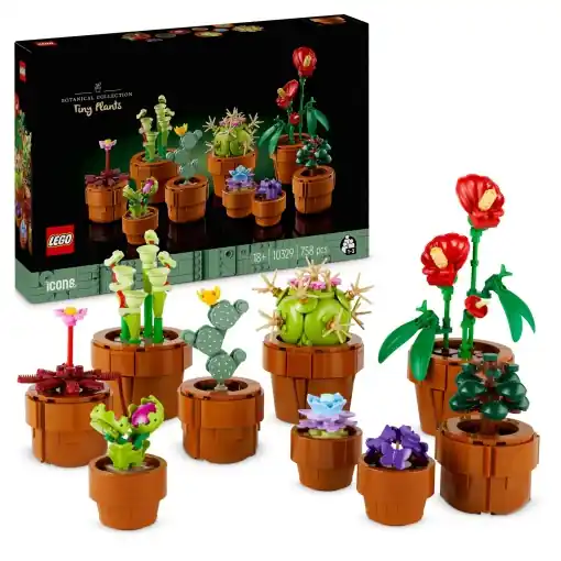 LEGO 10329 Icoane Mini plante, 9 flori artificiale de construit, colectie botanica Set de colectie pentru adulti cu ghiveci de teracota construibil, decoratiuni interioare, cadou pentru femei si barbati Preț promoțional