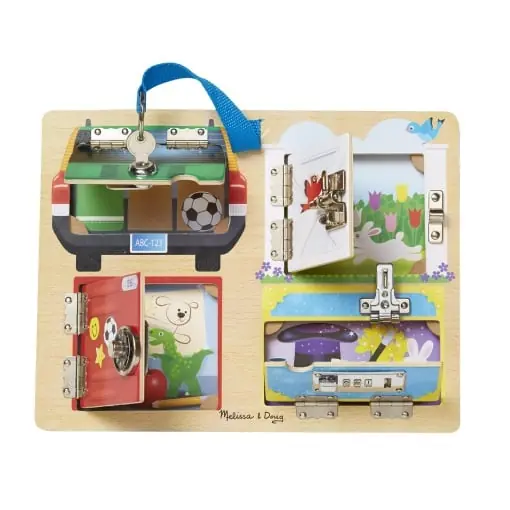 Melissa & Doug Lock & Lock Tabla de joc | Jucarii de dezvoltare | Abilitati motorii | 3+ | Cadou pentru baiat sau fata Retur ușor
