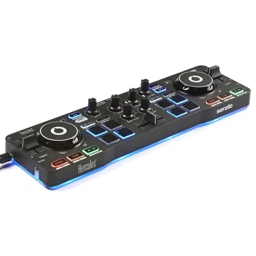 Comandă acum Hercules DJControl Starlight - Controler portabil USB DJ cu 2 punte cu 8 pad-uri, software Serato DJ Lite, pentru PC si MAC