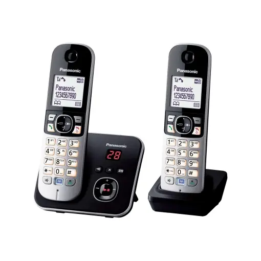 Expediere rapidă Panasonic KX-TG6822GB Telefon fara fir DECT cu robot telefonic (radiatii reduse, mod eco, telefon cu plafon, telefon fix, blocare apeluri, DUO) negru