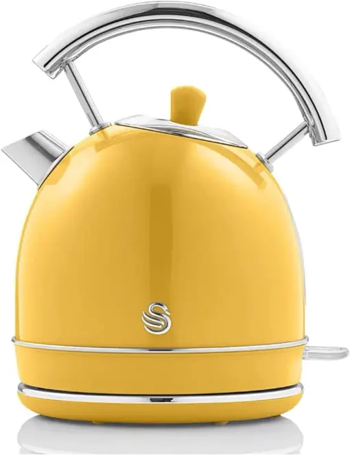 Ceainic electric Swan Retro 1.8 litri, design vintage, controler Strix cu oprire automata, wireless, otel inoxidabil fara BPA, 2200W, galben Reducere extra