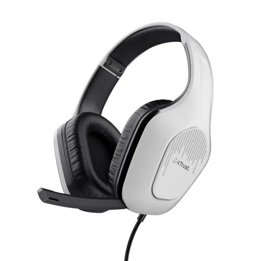 Casti usoare de gaming Trust Gaming GXT 415PS Zirox pentru Playstation 5 cu driver de 50 mm, cablu de 1,2 m, mufa audio de 3,5 mm, microfon rabatabil, casti cu fir PS5 over-ear - alb Reduceri