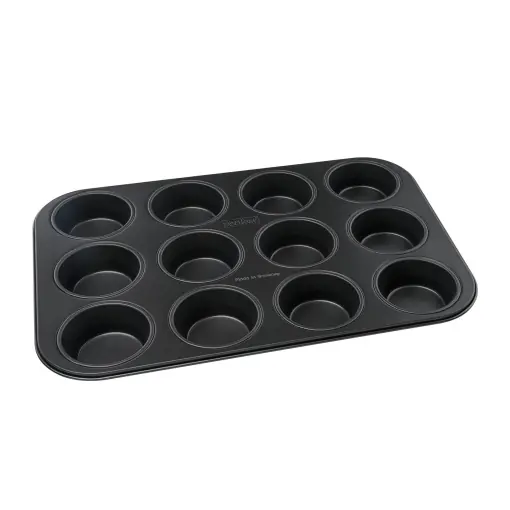 Zenker Tava de briose de 12 cani O 7 cm NEGRU METALIZAT, tava de copt briose din tabla de otel, tava de copt cu acoperire antiaderenta (culoare: negru metalizat), cantitate: 1 bucata Reducere specială