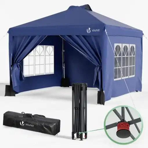 Retur gratuit VOUNOT Foisor 3x3m Impermeabil Grajd Rezistent la iarna, Pop Up Foisor pliabil cu 4 panouri laterale si 5 saci de nisip, Cort pliabil pentru petreceri Cort de gradina Foisor de gradina incl. Geanta, Glau