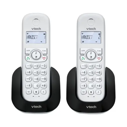 (versiunea franceza) VTech CS1501 Telefon DECT fara fir cu doua telefoane, blocare apeluri, identificare apelant/apel in asteptare, difuzor, afisaj iluminat din spate si tastatura iluminata din spate Retur gratuit