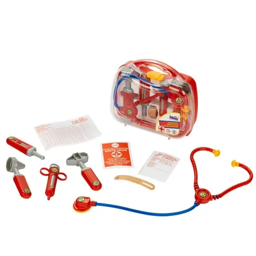 Theo Klein 4266 Valiza de doctor cu accesorii I Stetoscop, seringa si multe altele I Geanta cu capac transparent I Dimensiuni: 21,5 cm x 9 cm x 20 cm I Jucarii pentru copii de la 3 ani Reduceri