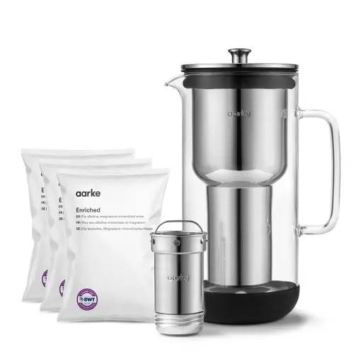 Aarke Purifier Cana Filtrare Apa 24L Sticla si Otel Inoxidabil Set 3 Rezerve Ofertă specială