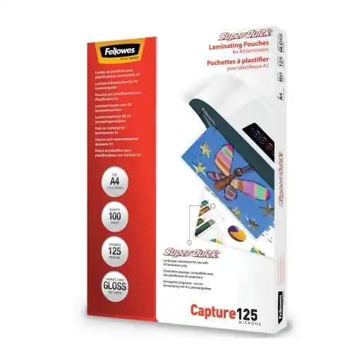 Expediere rapidă Fellowes Laminierfolie A4 SuperQuick 125 Micron 100 Bucati Compatibil A3