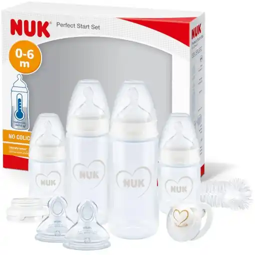 Preț promoțional Set biberoane NUK Perfect Start First Choice 10 piese BPA-free gri alb