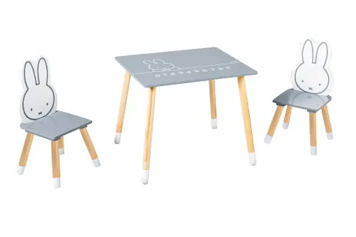 Chilipir Set mobilier pentru copii Roba Miffy 2 scaune 1 masa MDF gri si alb