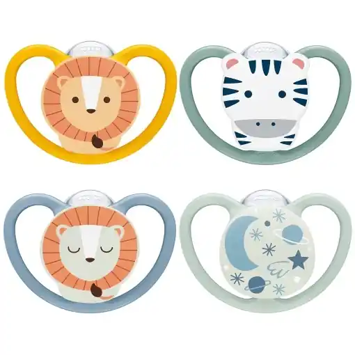 Suzete NUK Space Day Night 6-18 luni luminoase set 4 bucati design Zebra Leu silicon BPA-free Chilipir