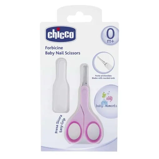 Foarfeca Chicco pentru unghii copii si bebelusi otel inoxidabil roz cu varf rotunjit si maner antialunecare Discount