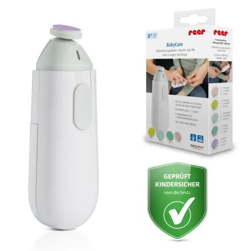 Lichidare de stoc Reer BabyCare Lima electrica pentru ingrijirea unghiilor bebelusilor si copiilor 5 accesorii design alb elegant
