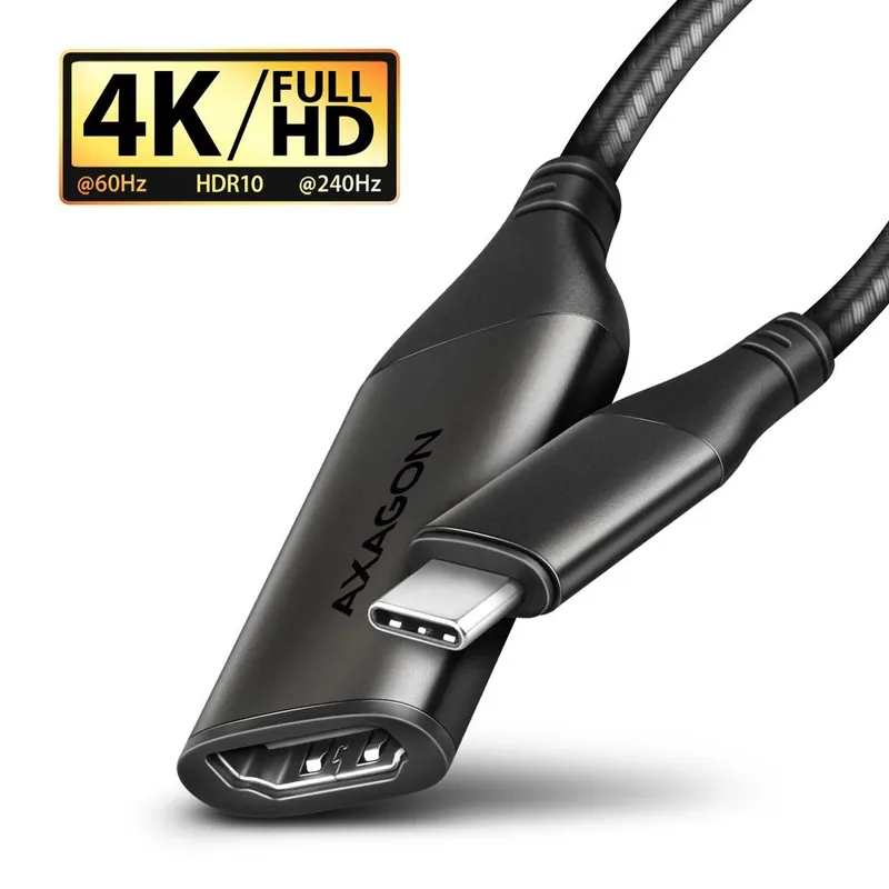 Lichidare de stoc AXAGON USB 2.0 Type C HDMI 2.0 Convertor Negru 25cm RVC-HI2M