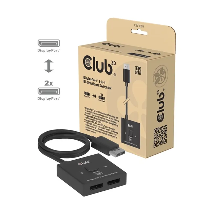 Reducere extra CLUB3D DisplayPort 1.4 Switch 2in1 cu două sensuri 8K60Hz CSV-1009