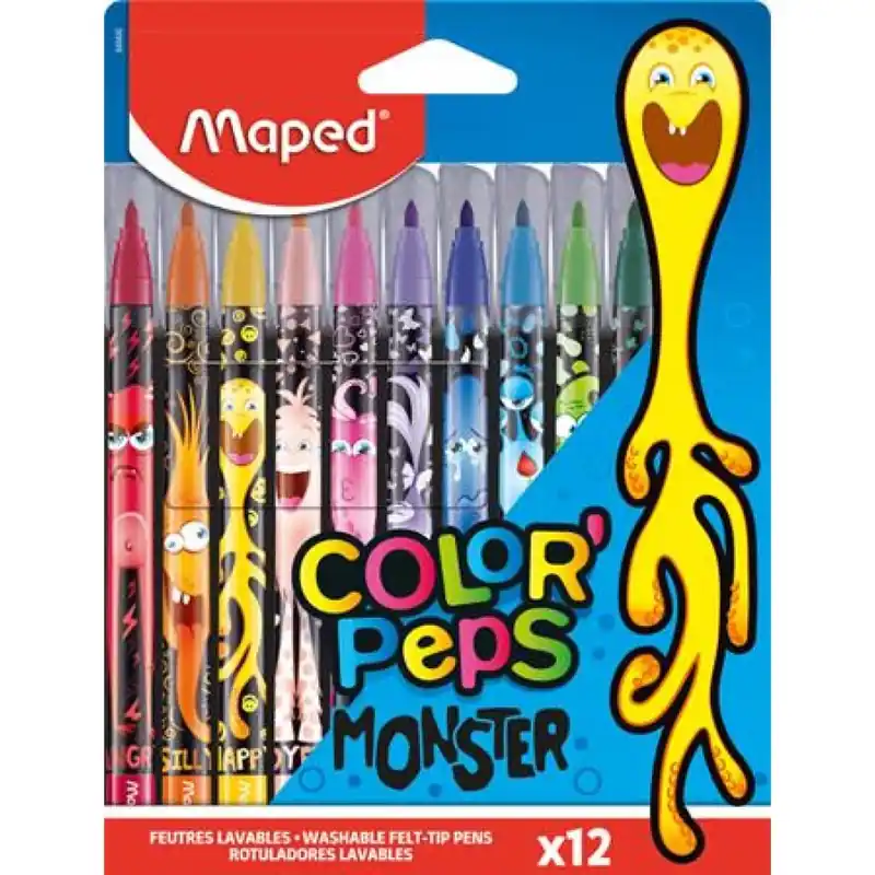 MAPED Color Peps Monster Filctoll set 2.8 mm lavabil 12 diferit culoare Ofertă limitată