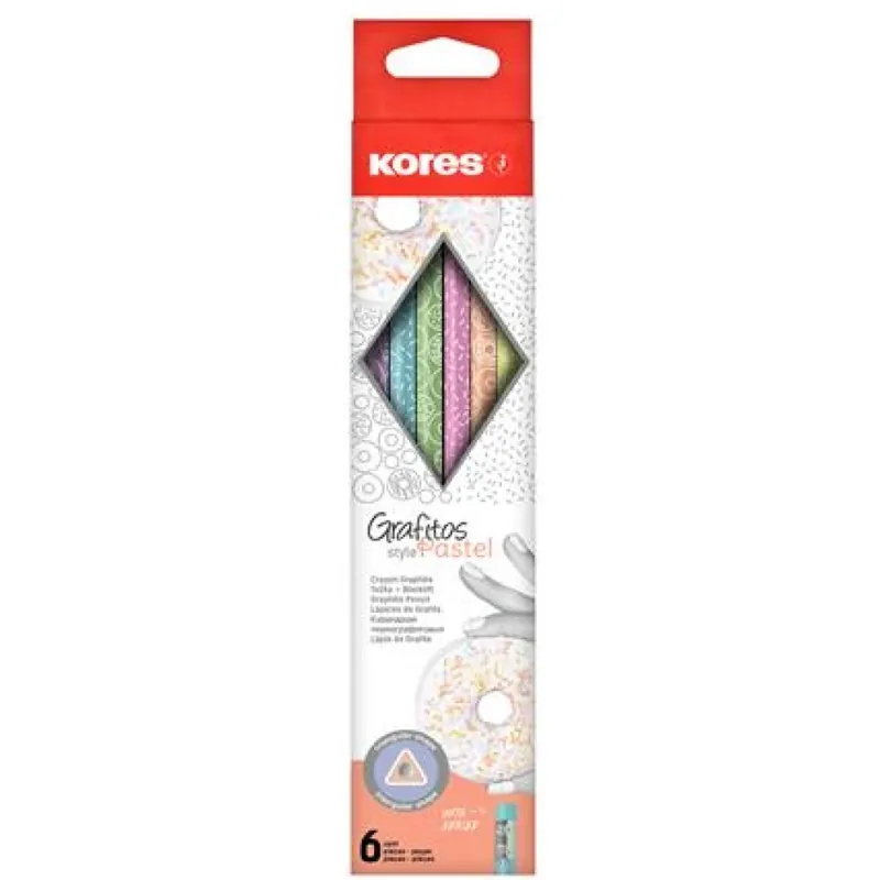 KORES Grafitos Style Pastel Grafitceruza set radieră HB triunghiular Preț redus