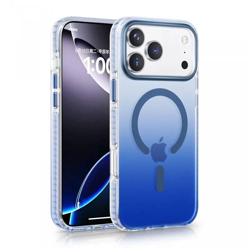 Discount CELLECT magnetic silicon toc iPhone 17 Pro albastru-transparent
