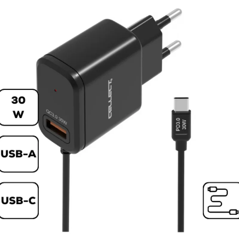 CELLECT HS-H47 30W de rețea încărcător Type-C conector negru Super ofertă